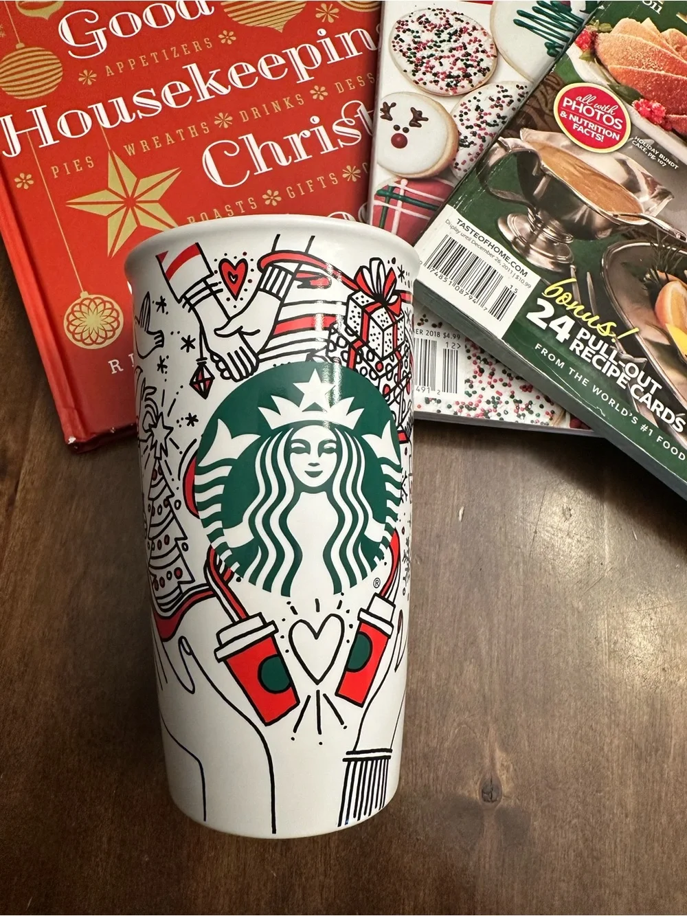 Starbucks Christmas Holiday Cup & Christmas Cookie Recipie Book & Taste of Home